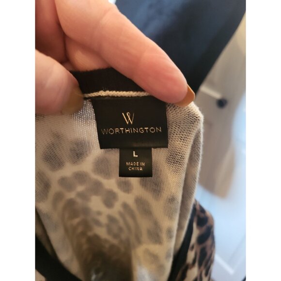 Brown/Black Animal Print Thin Gauge Sweater Worthington L City Streetwear Office - Picture 8 of 9